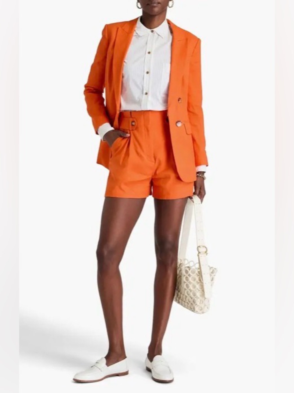 Veronica Beard Franzi Linen Blend Pleated Shorts Orange Size 6 - Picture 3 of 12
